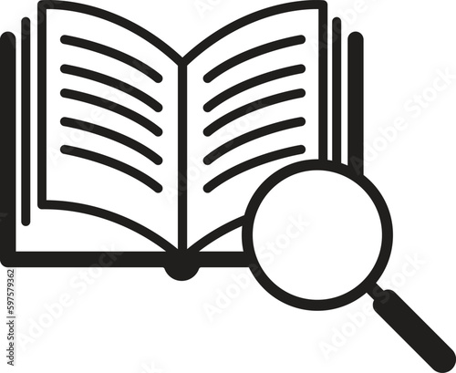 Book and magnifying glass icon