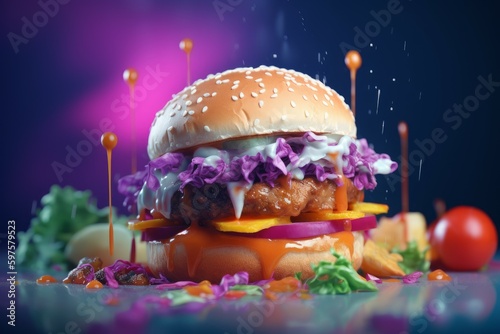 Fototapeta Tasty burger 3d. Generate Ai