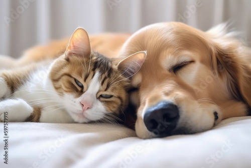 Cat dog sleeping pet. Generate Ai