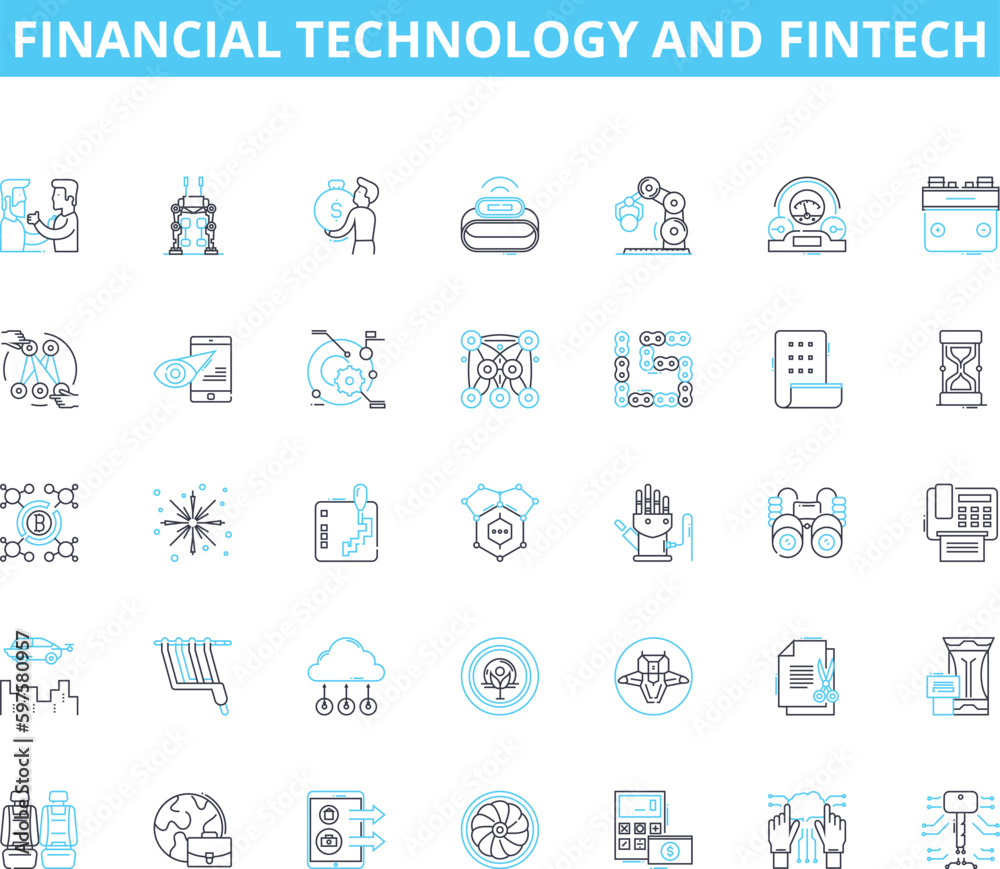Financial Technology and FinTech linear icons set. Blockchain, Cryptocurrency, AI, Regtech, Peer-to-peer, Crowdfunding, Mobile payments line vector and concept signs. Digital banking,Savings,Wealth Financial Technology and FinTech linear icons set. Blockchain, Cryptocurrency, AI, Regtech, Peer-to-peer, Crowdfunding, Mobile payments line vector and concept signs. Digital banking,Savings,Wealth