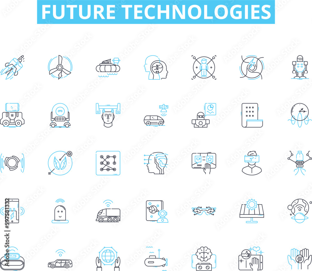 Future technologies linear icons set. Robotics, Drs, Augmented Reality, Virtual Reality, Biotechnology, Nanotechnology, Quantum Computing line vector and concept signs. Artificial Intelligence Future technologies linear icons set. Robotics, Drs, Augmented Reality, Virtual Reality, Biotechnology, Nanotechnology, Quantum Computing line vector and concept signs. Artificial Intelligence