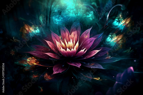 Colorful fantasy flower background, generative ai