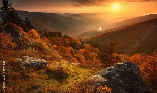 Wallpaper - mountain sunrise landscape / (design by AI & A86)