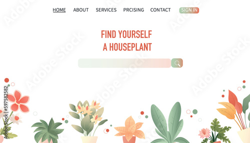 Colorful houseplant in pot seamless web page. Vector endless background with cute plant in flowerpot. Hand drawn flower in pot backdrop.