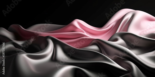 Abstract Background with 3D Wave black and pink silver Gradient Silk Fabric. Generative Ai