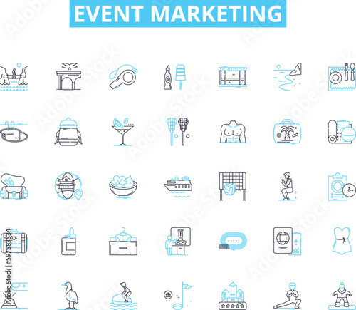 Event marketing linear icons set. promotion, branding, outreach, engagement, conversion, activation, experiential line vector and concept signs. nerking,sponsorship,trade show outline illustrations