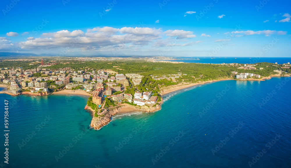 Landscape of Salou, Spain, Europe. Tourist beach city on Costa Dorada