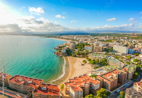 Obraz na płótnie Beach and cityscape Salou, Spain, Europe. Tourist city on Costa Dorada w salonie
