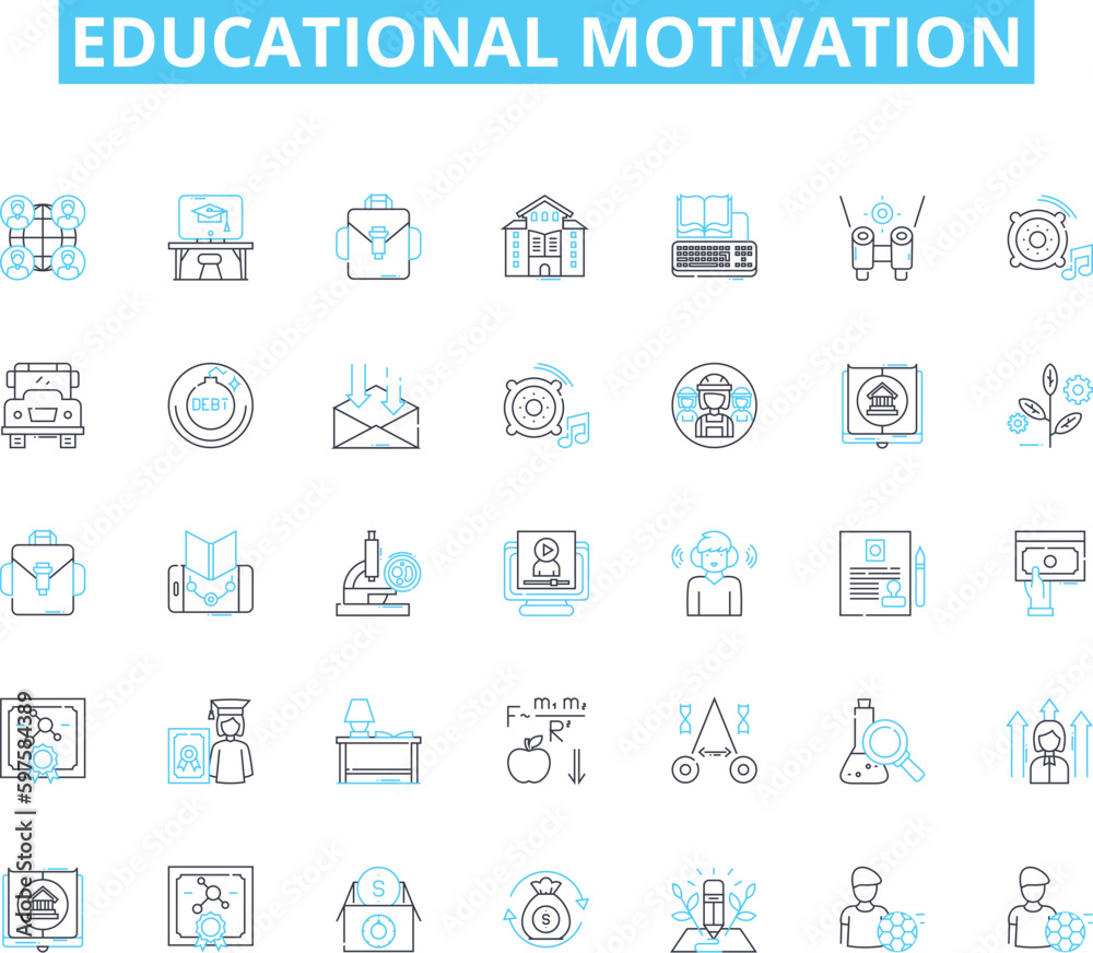 Educational motivation linear icons set. Inspiration, Growth, Empowerment, Determination, Achievement, Success, Potential line vector and concept signs. Motivation,Learning,Drive outline illustrations