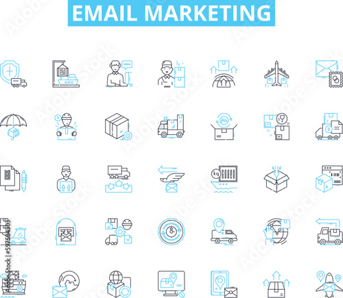 Email marketing linear icons set. Campaigns, Subscribers, Conversion, Automation, Segmentation, Open-rate, Click-through-rate line vector and concept signs. Personalization,Newsletter,List-building