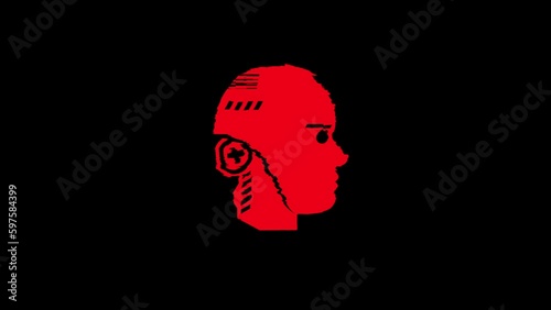 Artificial intelligence symbol light flashing on screen. Ai machine learning and cyber brain with robot  icon on display. Loopable and seamless abstract concept with noise and modern glitch. 