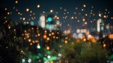 Abstract bokeh night garden in city background. Generative ai