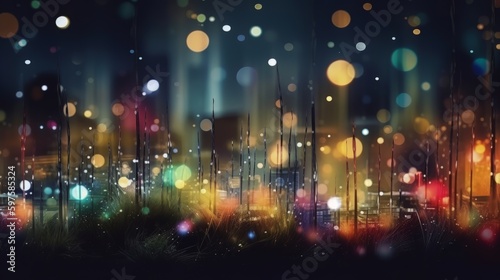 Abstract bokeh night garden in city background. Generative ai