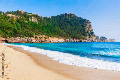Fototapeta Naklejka Na Ścianę i Meble -  Cleopatra beach and old castle in Alanya, Antalya district, Turkey