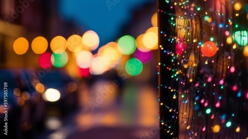 Colorful bokeh lights in the city. Generative ai