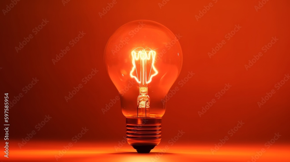 Incandescent light bulb on orange background. Generative ai Incandescent light bulb on orange background. Generative ai