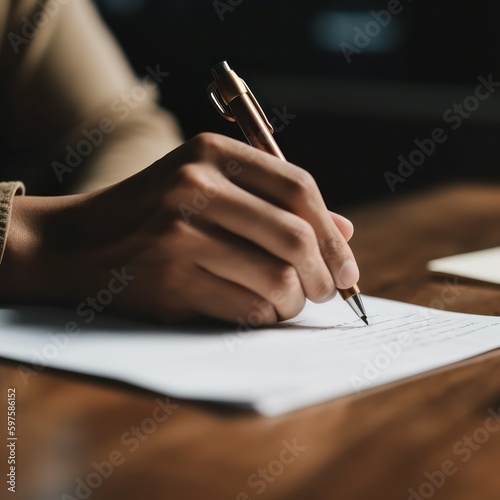 close-up hands filling out some document or signing it.hands signing documents. Generative AI