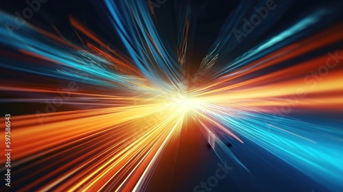 Speed of light in orange and blue colorful background. Generative ai