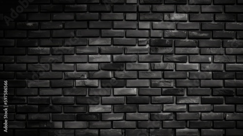 Texture black brick wall background. Generative ai