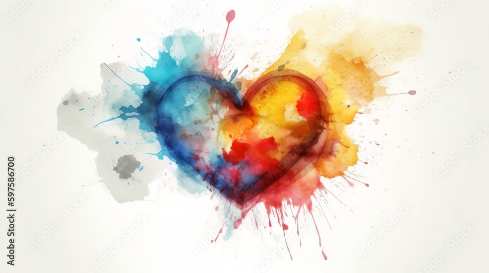 Watercolor artistic heart symbol illustration. Generative ai