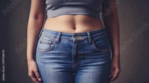 Weight loss woman with bluejeans. Generative ai