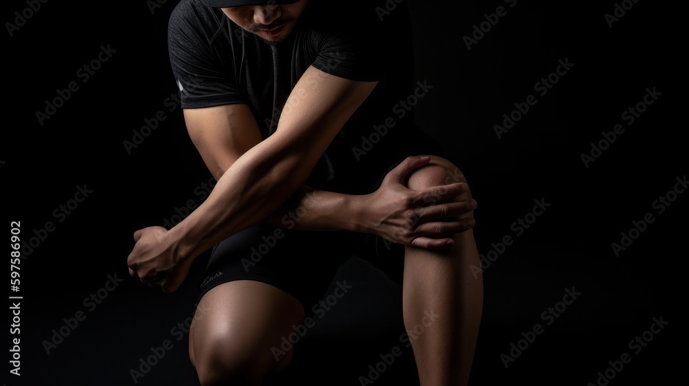 Fototapeta premium Young man with knee pain joint pain arthritis. Generative ai