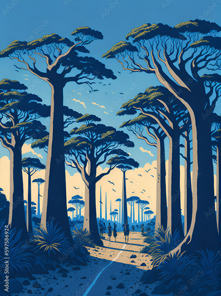 Avenue of Baobabs lanscape. AI generated illustration