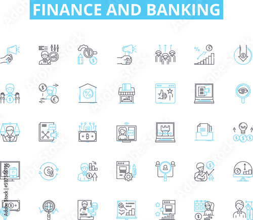Finance and banking linear icons set. Investment, Budgeting, Credit, Interest, Savings, Loans, Mortgage line vector and concept signs. Insurance,Debt,Audit outline illustrations