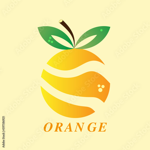 Orange with twig leaves on a light yellow background