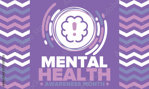 Mental Health Awareness Month in May. Annual campaign in United States. Raising awareness of mental health. Control and protection. Prevention campaign. Medical health care design. Vector illustration
