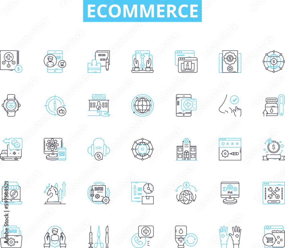 Ecommerce linear icons set. Online, Shopping, Retail, Marketplace, Products, Consumer, Cart line vector and concept signs. Delivery,Payment,Sales outline illustrations Ecommerce linear icons set. Online, Shopping, Retail, Marketplace, Products, Consumer, Cart line vector and concept signs. Delivery,Payment,Sales outline illustrations