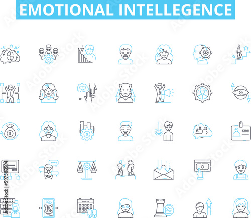 Emotional intellegence linear icons set. Empathy, Self-awareness, Self-regulation, Motivation, Perseverance, Resilience, Leadership line vector and concept signs. Communication,Trusrthiness,Compassion