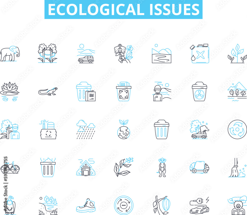 Ecological issues linear icons set. Climate change, Pollution, Deforestation, Biodiversity, Sustainability, Carbon footprint, Renewable line vector and concept signs. Conservation,Ecosystem,Habitat Ecological issues linear icons set. Climate change, Pollution, Deforestation, Biodiversity, Sustainability, Carbon footprint, Renewable line vector and concept signs. Conservation,Ecosystem,Habitat