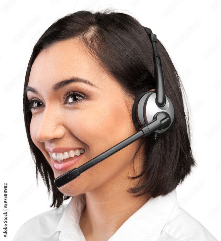 Closeup of a Female Phone Operator in Headset Closeup of a Female Phone Operator in Headset