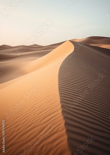 Minimalist sand dunes, soft curves, warm desert tones, simplicity, serenity, high-resolution photography, early morning light