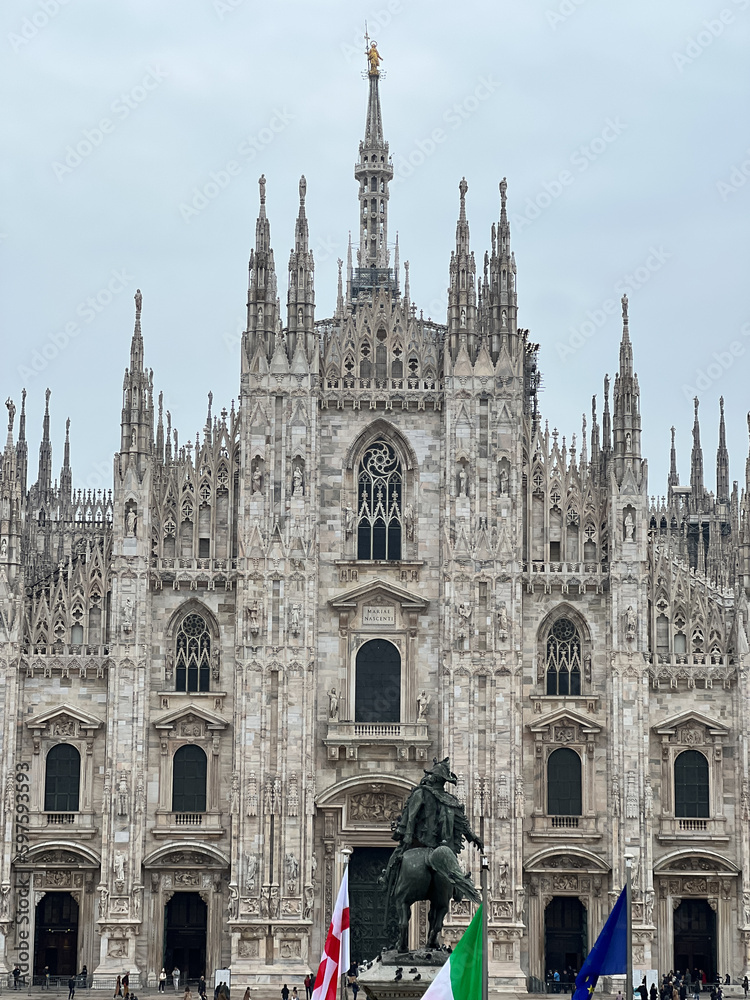 Equestrian statue of Victor Emmanuel in front of Milan Cathedral. Italy, Duomo Square