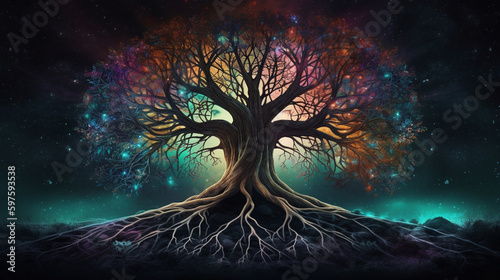 beautiful, magic, tree, beginnings, life, family, generative, ai, nature, growth, roots, branches, connection, ancestry, legacy, evolution, creativity, inspiration, enchantment, my Generative AI photo
