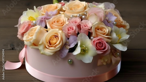 It sounds like a lovely and thoughtful gift for your girlfriend's birthday! The combination of flowers, silk ribbons, pearls, and a gift in a box is sure to make her feel special a Generative AI
