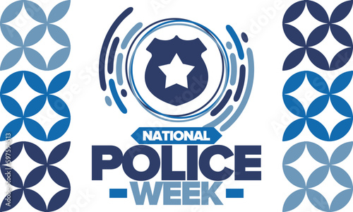 National Police Week. Celebrated annual in May. In honor of the United States police hero. Police badge and star. Officers Memorial Day. American patriotic design. Vector poster, creative illustration