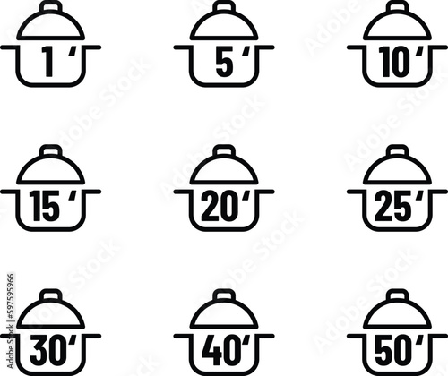 Boiling pan timer cooking icon set vector