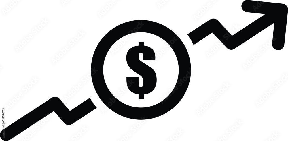 dollar rate increase icon, Money symbol with stretching arrow up, rising prices dollar rate increase icon, Money symbol with stretching arrow up, rising prices