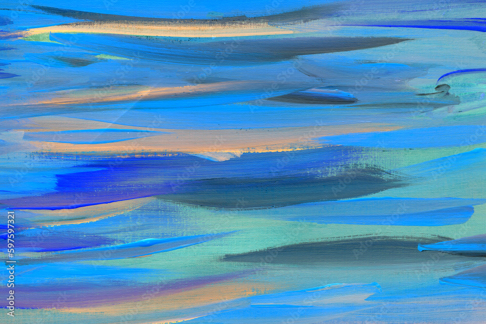 Blue acrylic painting texture. Hand painted background