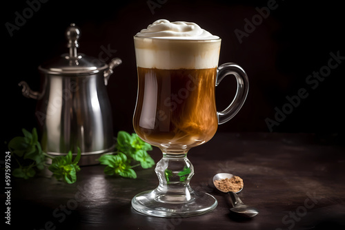 Irish Coffee - Originated in Ireland, made with coffee, Irish whiskey, sugar, and cream (Generative AI)