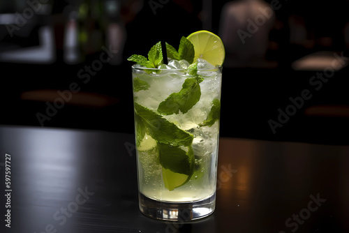 Mojito - Originated in Cuba, made with white rum, lime juice, mint leaves, sugar, and soda water (Generative AI)