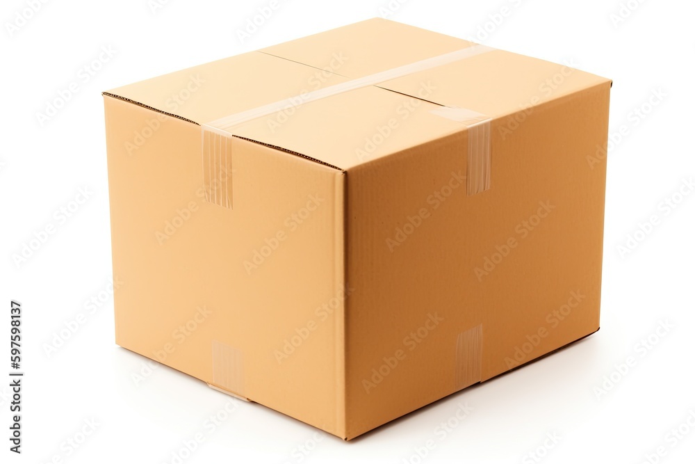 Blank Cardboard Box on a White Background. Generative AI Blank Cardboard Box on a White Background. Generative AI