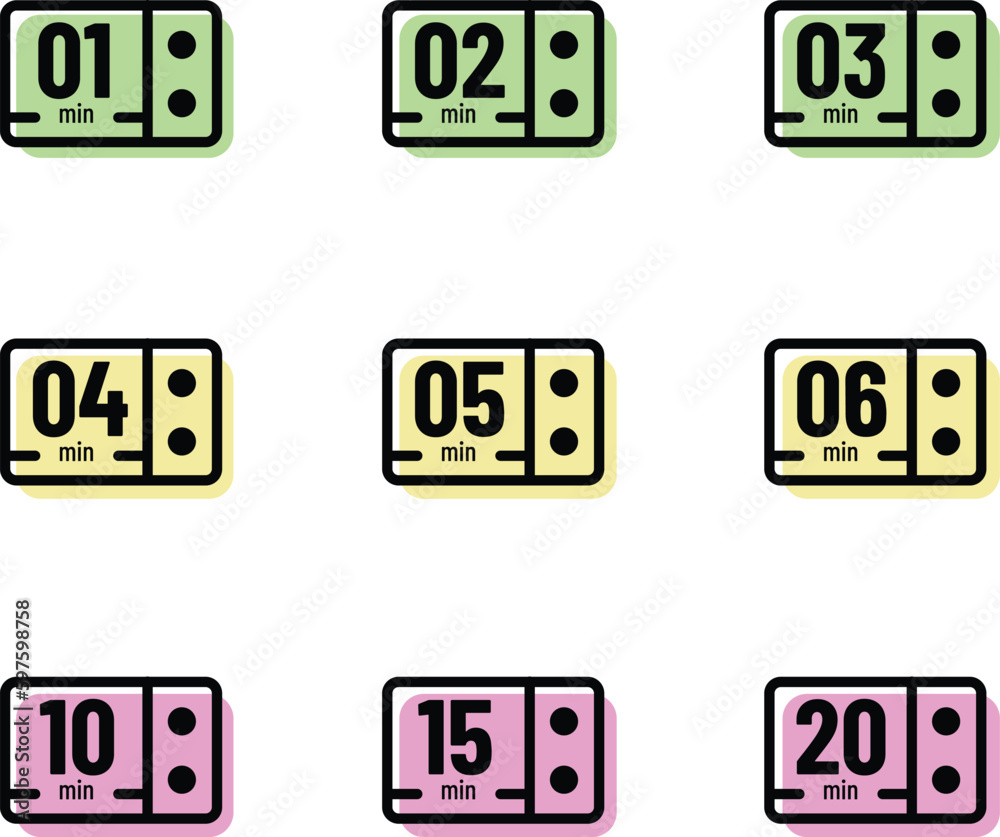 Microwave cooking timers icon set vector Microwave cooking timers icon set vector