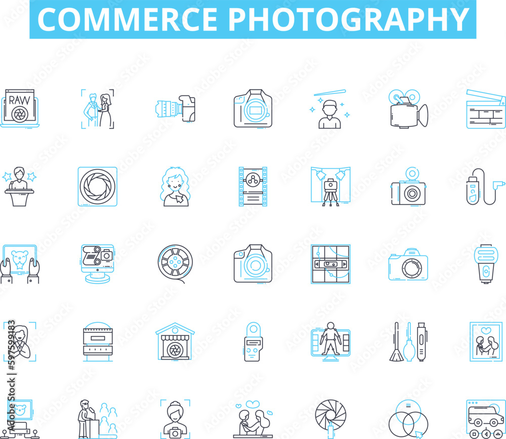 Commerce photography linear icons set. E-commerce, Product, Advertising, Market, Sales, Merchandising, Display line vector and concept signs. Branding,Manufacturing,Online outline illustrations Commerce photography linear icons set. E-commerce, Product, Advertising, Market, Sales, Merchandising, Display line vector and concept signs. Branding,Manufacturing,Online outline illustrations