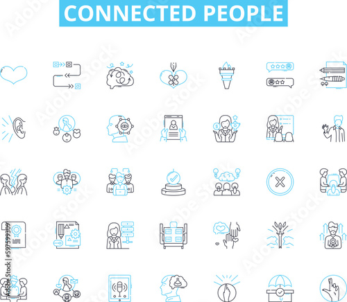 Connected people linear icons set. Nerking, Relationships, Interconnectedness, Collaboration, Boundless, Communication, Integration line vector and concept signs. Unity,Inclusion,Synergy outline
