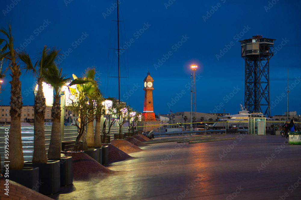 Fototapeta premium Summer Barcelona night city view