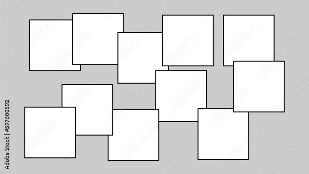 Collage empty square frames on a gray background. Templates for photo parts, websites and interiors. Vector illustration. Collage empty square frames on a gray background. Templates for photo parts, websites and interiors. Vector illustration.